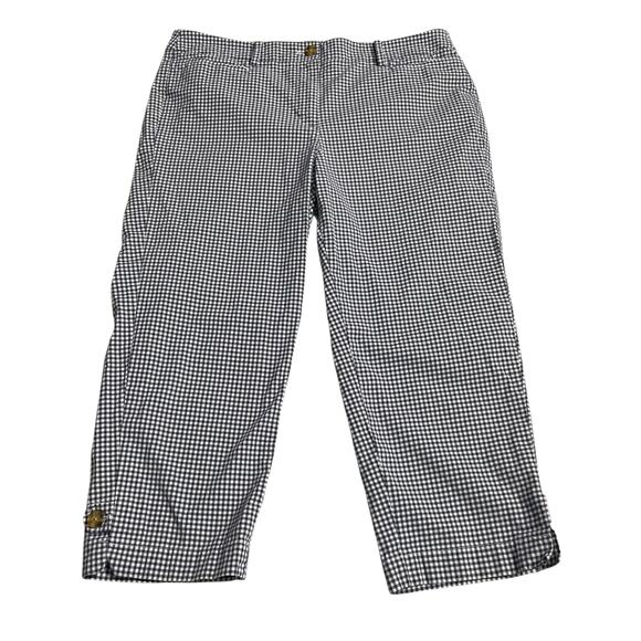 Talbots Womens Capri Pants Size 10 Navy Blue Gingham Plaid High Rise Zip Fly - Picture 1 of 12